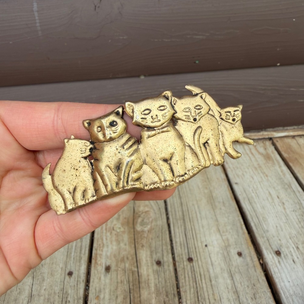 Vintage Cat Hair Barrette Women Gold Tone Five Kittens French Clip Korea 3 Inch - Picture 2 of 6
